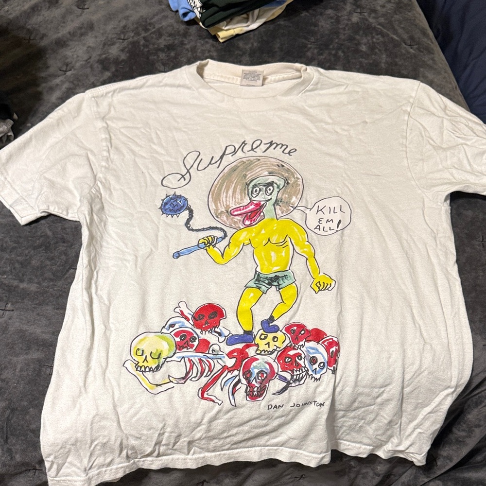 Supreme Cream Tee with Bold Cartoon Art